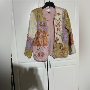 Draper's & Damon's Quilted Vest with Pink and Green Embroidery